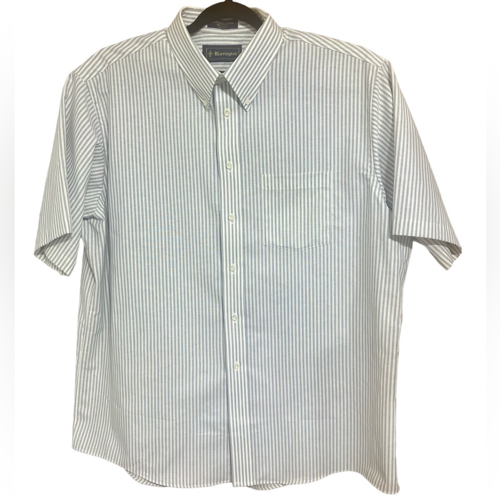 Barrington Mens Blue And White Striped Short Sleeve Button Down Shirt Size 18